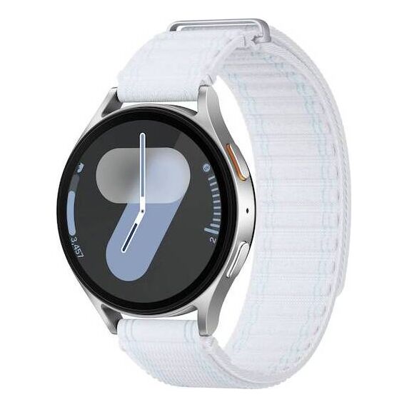 Samsung Galaxy Watch7 • 44 мм • Silver • Bluetooth / Wi-Fi + 4G LTE, Размер: 44 мм, Цвет: Silver, Тип ремешка: Fabric, Цвет ремешка: Blue White, Размер ремешка: M/L, Подключение часов: Bluetooth / Wi-Fi + 4G LTE