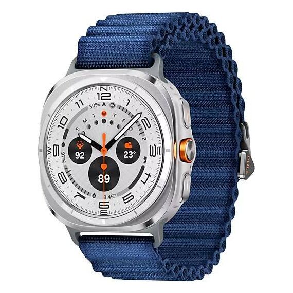 Galaxy Watch Ultra 2025 | 47 мм | 4G LTE | Titanium White | Trail/Blue | S/M/L, Размер: 47 мм, Цвет: Titanium White, Тип ремешка: Trail, Цвет ремешка: Blue, Размер ремешка: S/M/L, Подключение часов: Bluetooth / Wi-Fi + 4G LTE