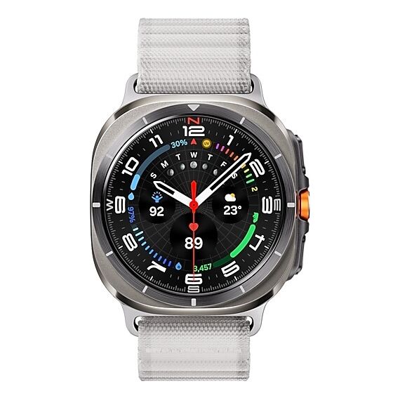 Galaxy Watch Ultra 2025 | 47 мм | 4G LTE | Titanium Silver | Trail/White Sand | S/M/L, Размер: 47 мм, Цвет: Titanium Silver, Тип ремешка: Trail, Цвет ремешка: White Sand, Размер ремешка: S/M/L, Подключение часов: Bluetooth / Wi-Fi + 4G LTE, изображение 2