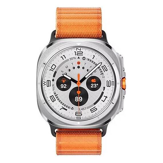Galaxy Watch Ultra 2025 | 47 мм | 4G LTE | Titanium White | Trail/Orange | S/M/L, Размер: 47 мм, Цвет: Titanium White, Тип ремешка: Trail, Цвет ремешка: Orange, Размер ремешка: S/M/L, Подключение часов: Bluetooth / Wi-Fi + 4G LTE, изображение 2