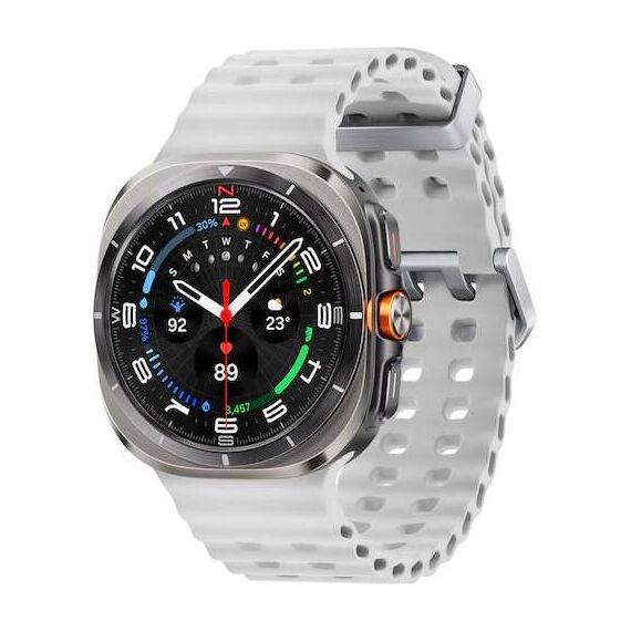 Samsung Galaxy Watch Ultra • 47 мм • Titanium Silver, Размер: 47 мм, Цвет: Titanium Silver, Тип ремешка: Marine, Цвет ремешка: White, Размер ремешка: M/L