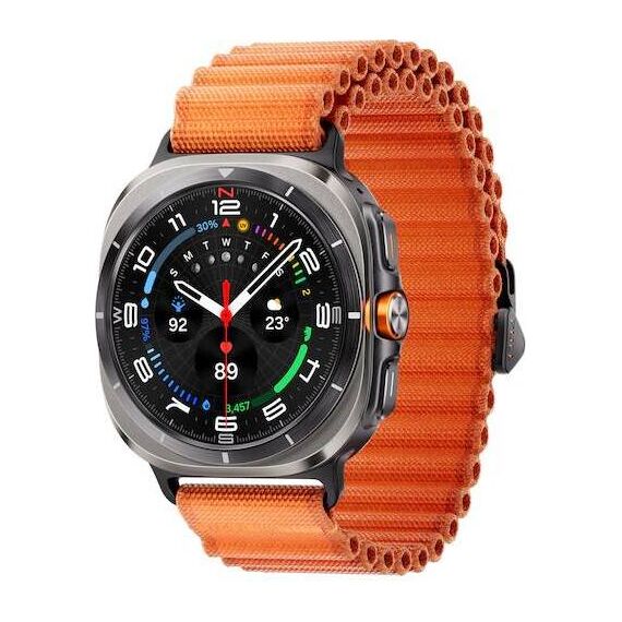 Samsung Galaxy Watch Ultra • 47 мм • Titanium Silver, Размер: 47 мм, Цвет: Titanium Silver, Тип ремешка: Trail, Цвет ремешка: Orange, Размер ремешка: M/L