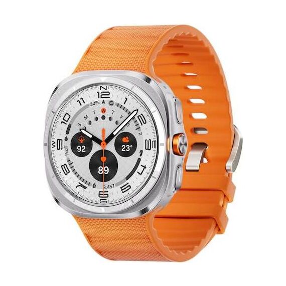 Samsung Galaxy Watch Ultra • 47 мм • Titanium White, Размер: 47 мм, Цвет: Titanium White, Тип ремешка: Peakform, Цвет ремешка: Orange, Размер ремешка: M/L