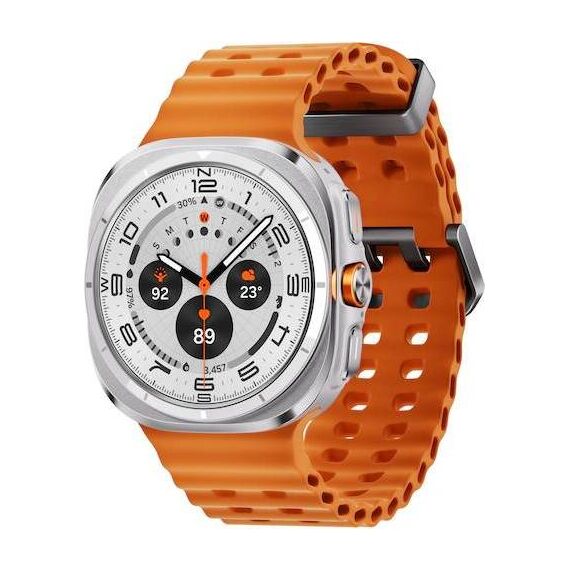 Samsung Galaxy Watch Ultra • 47 мм • Titanium White, Размер: 47 мм, Цвет: Titanium White, Тип ремешка: Marine, Цвет ремешка: Orange, Размер ремешка: M/L
