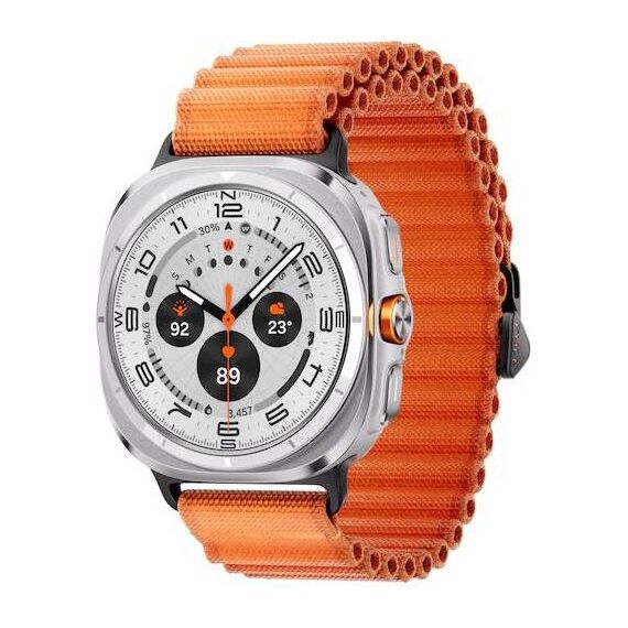 Samsung Galaxy Watch Ultra • 47 мм • Titanium White, Размер: 47 мм, Цвет: Titanium White, Тип ремешка: Trail, Цвет ремешка: Orange, Размер ремешка: M/L